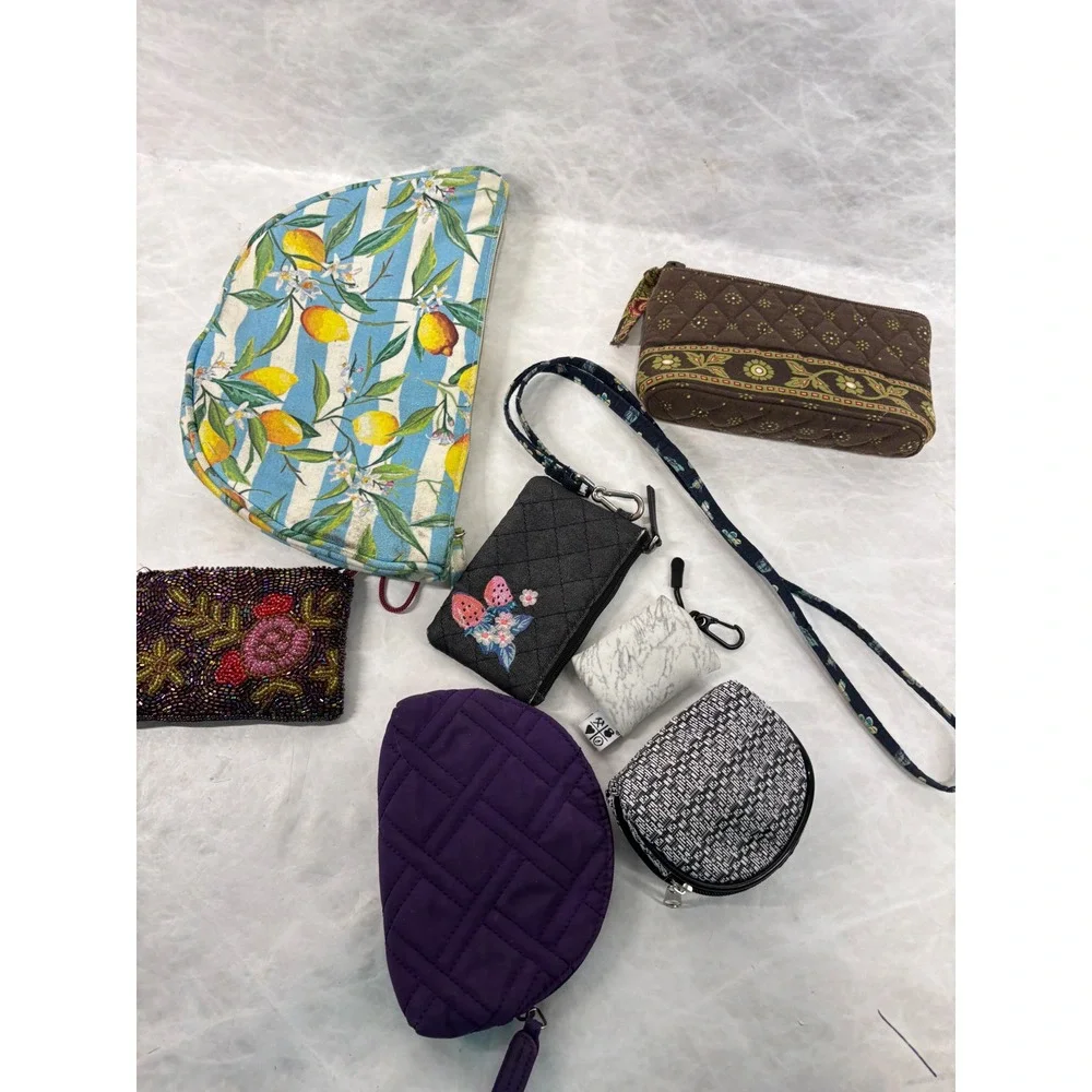 Vera Bradley Somersby QALO Mixed Accessory Lot Cosmetic Bags ID Lanyard 7pc
